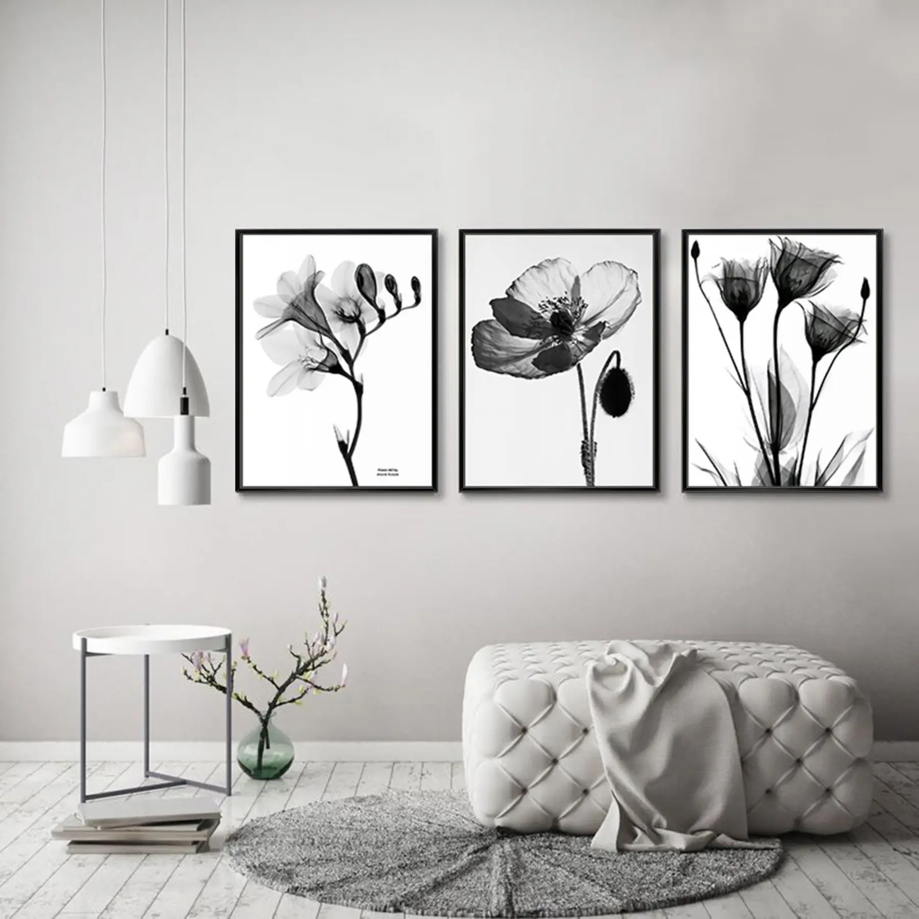 Siyah Beyaz Desenli Metal Çerçeveli Tablo Seti Siyah