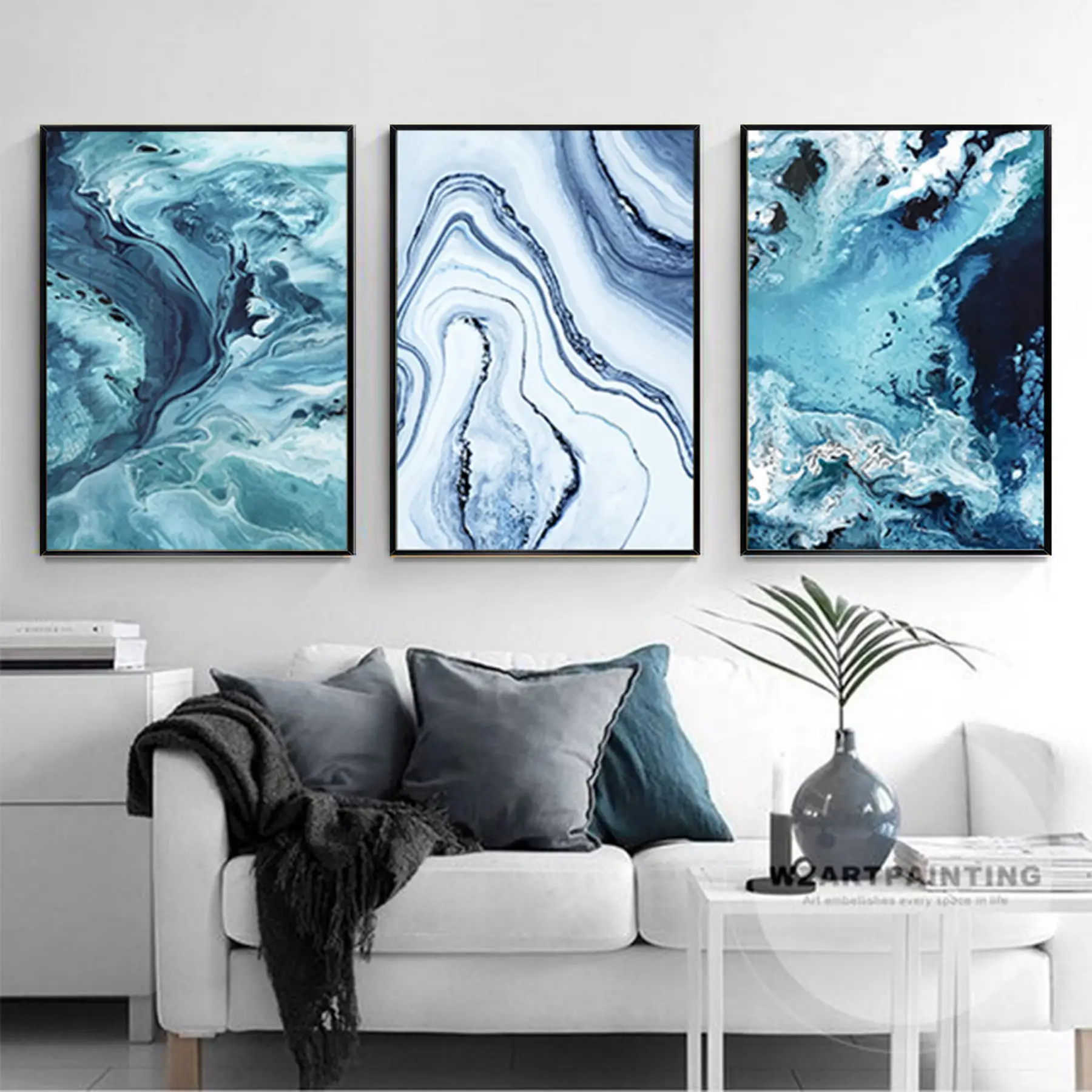 Soyut Tasarım Metal Çerçeveli Tablo Seti Siyah