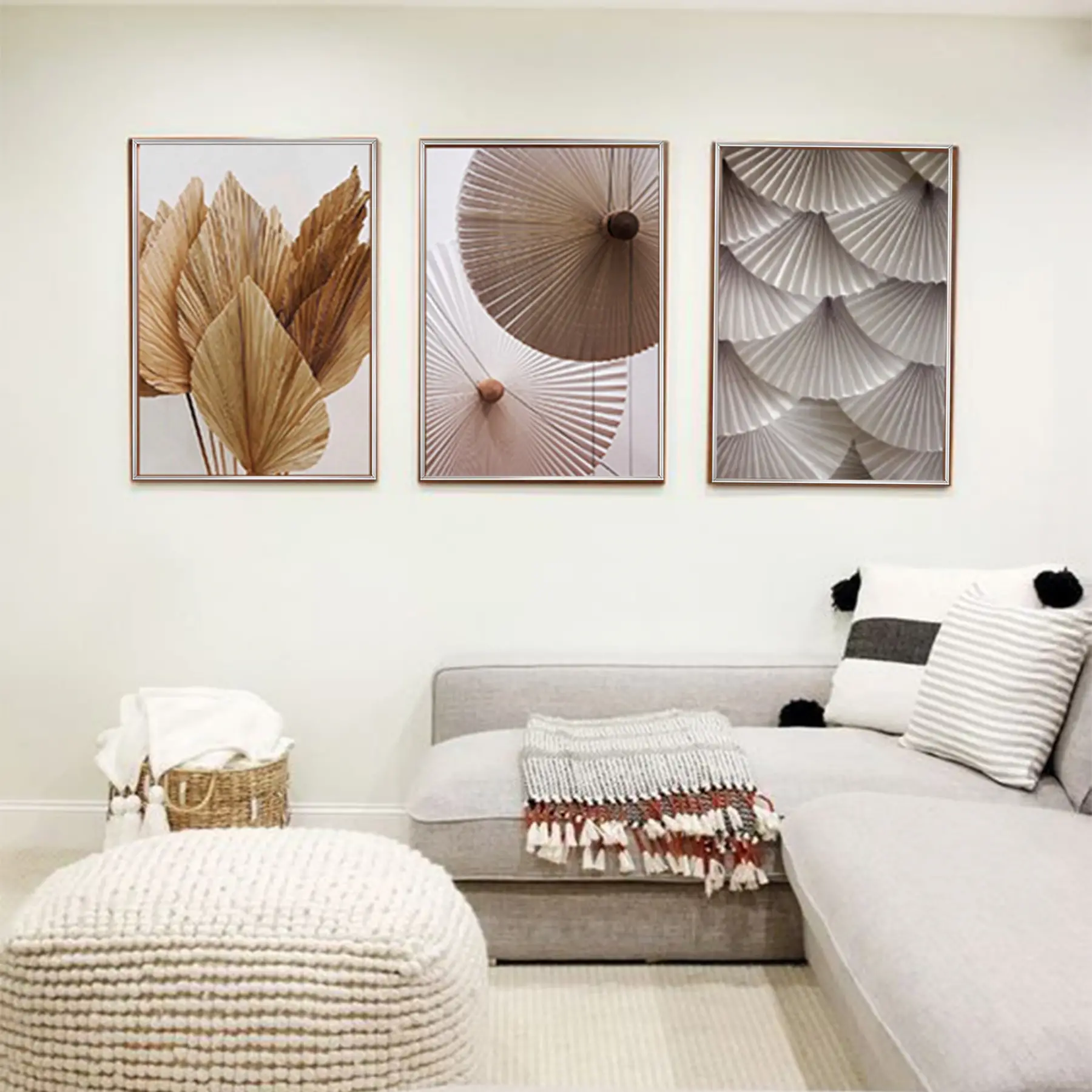 Boho Renkler Soyut Desenli Metal Çerçeveli Tablo Seti Gümüş