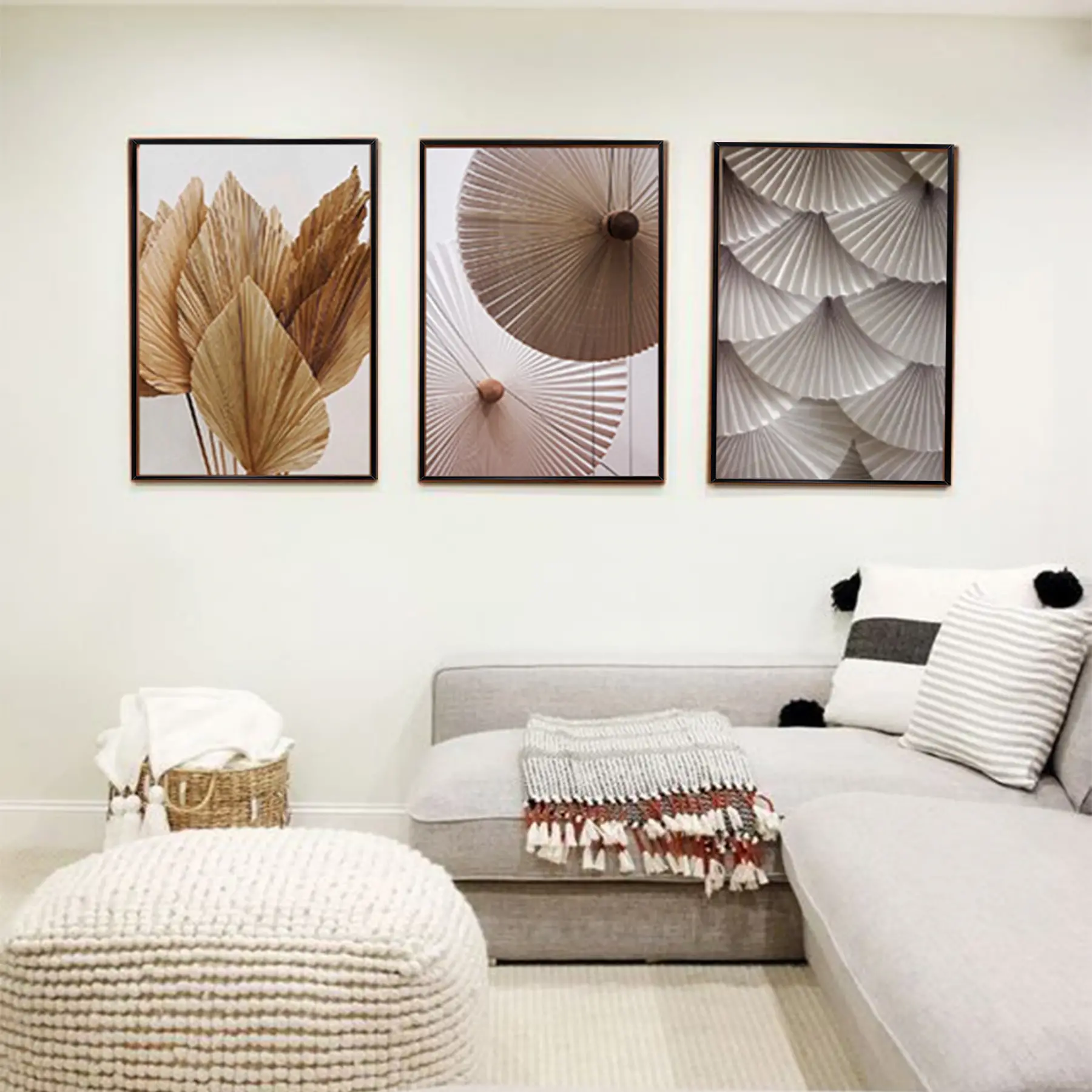 Boho Renkler Soyut Desenli Metal Çerçeveli Tablo Seti Siyah