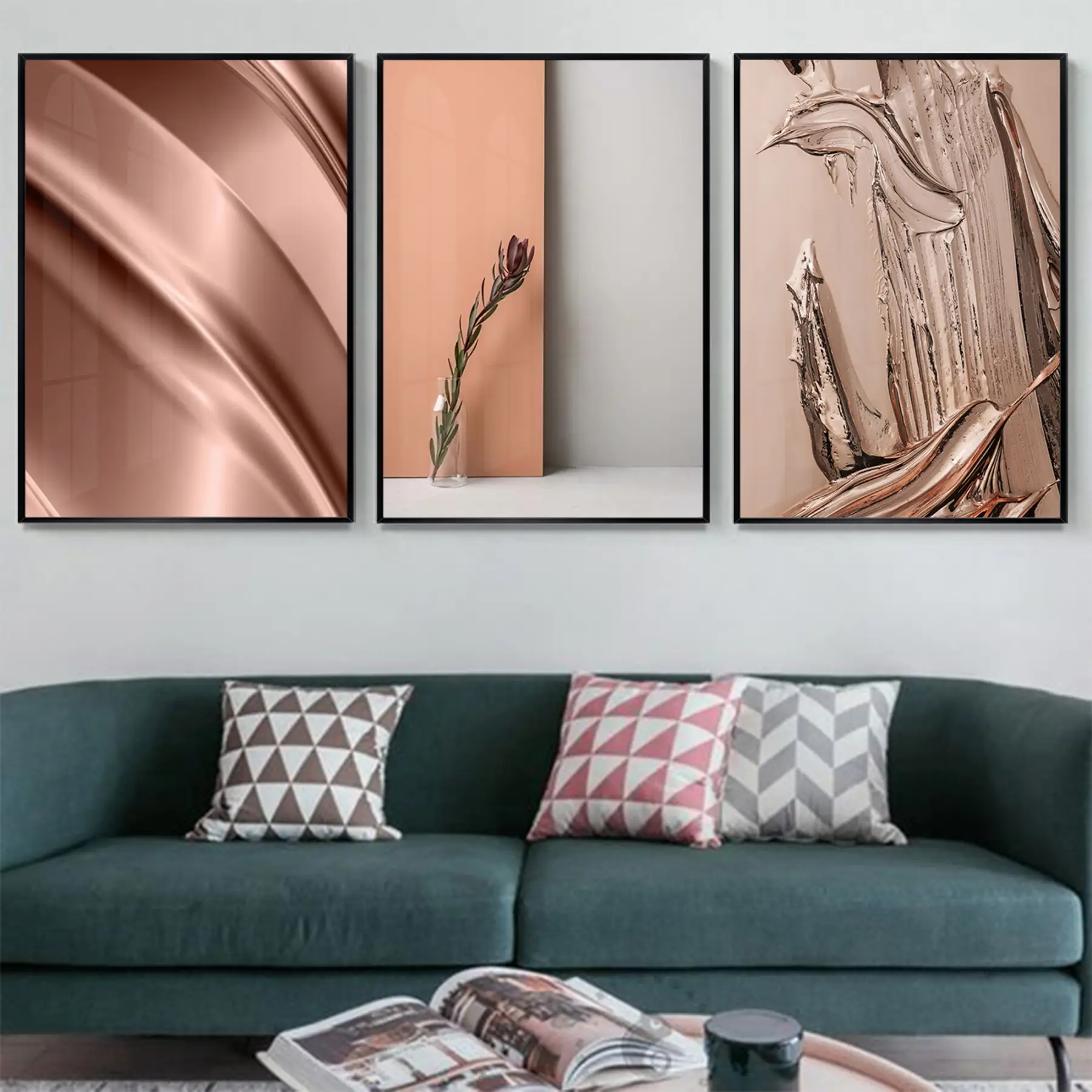 Soyut Tasarım Metal Çerçeveli Tablo Seti Siyah