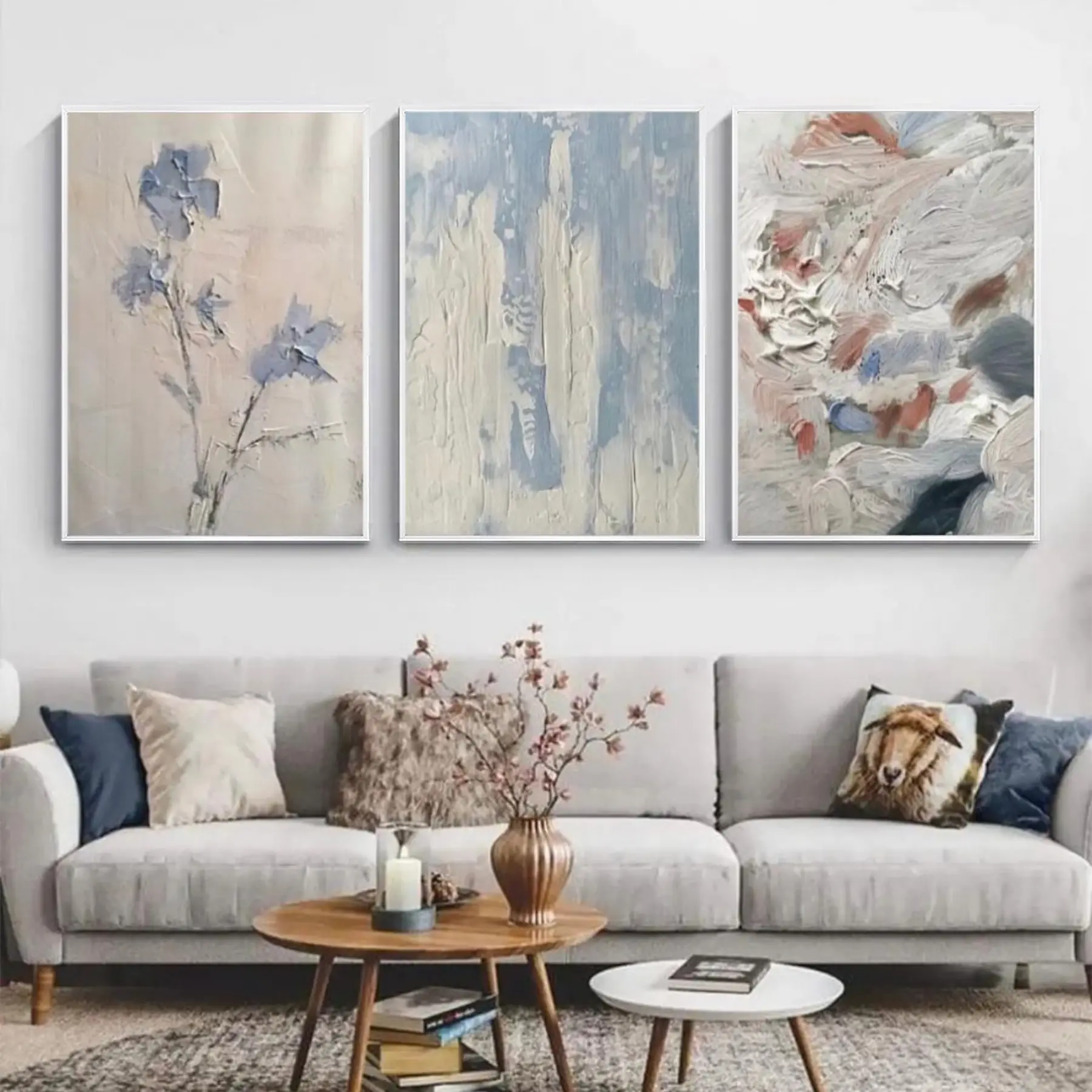 Soyut Desenli Metal Çerçeveli Tablo Seti Beyaz