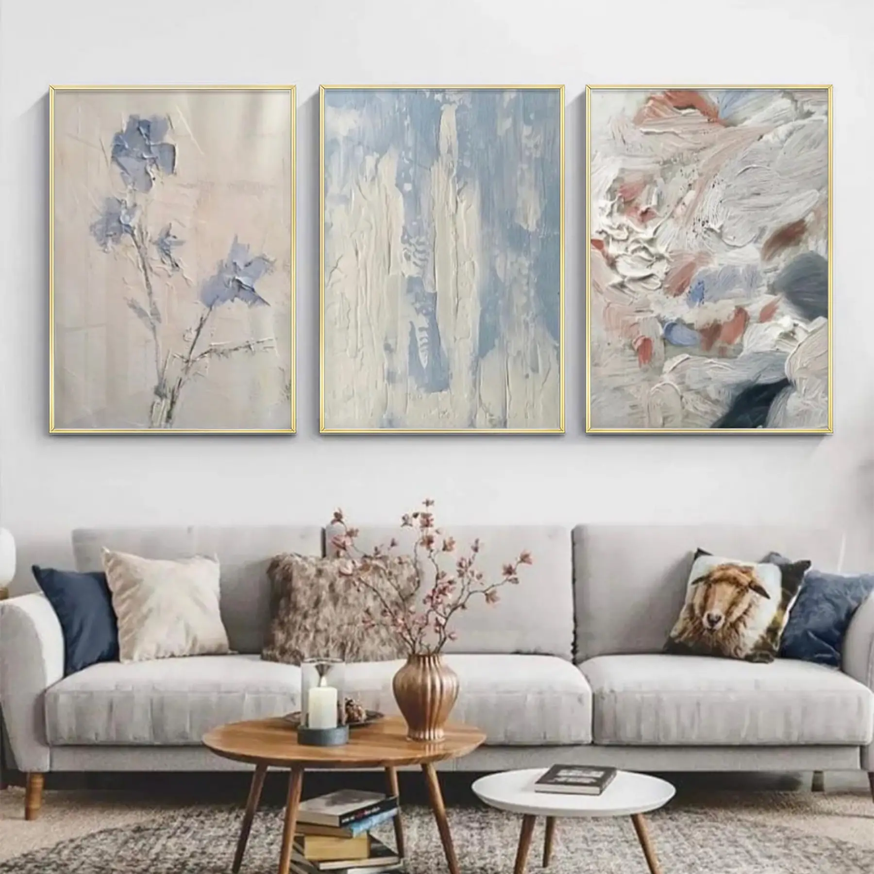 Soyut Desenli Metal Çerçeveli Tablo Seti Altın