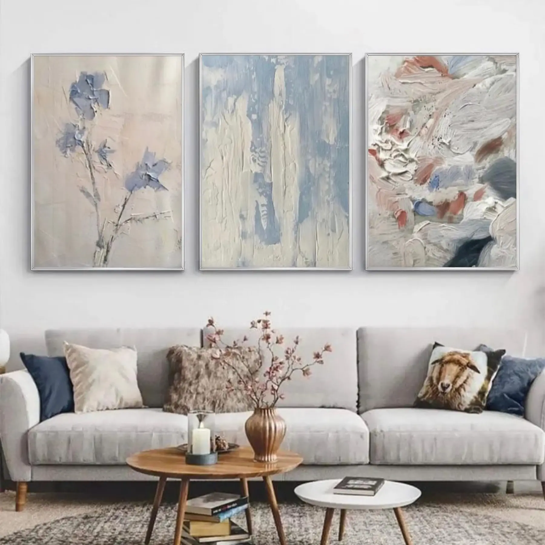 Soyut Desenli Metal Çerçeveli Tablo Seti Gümüş