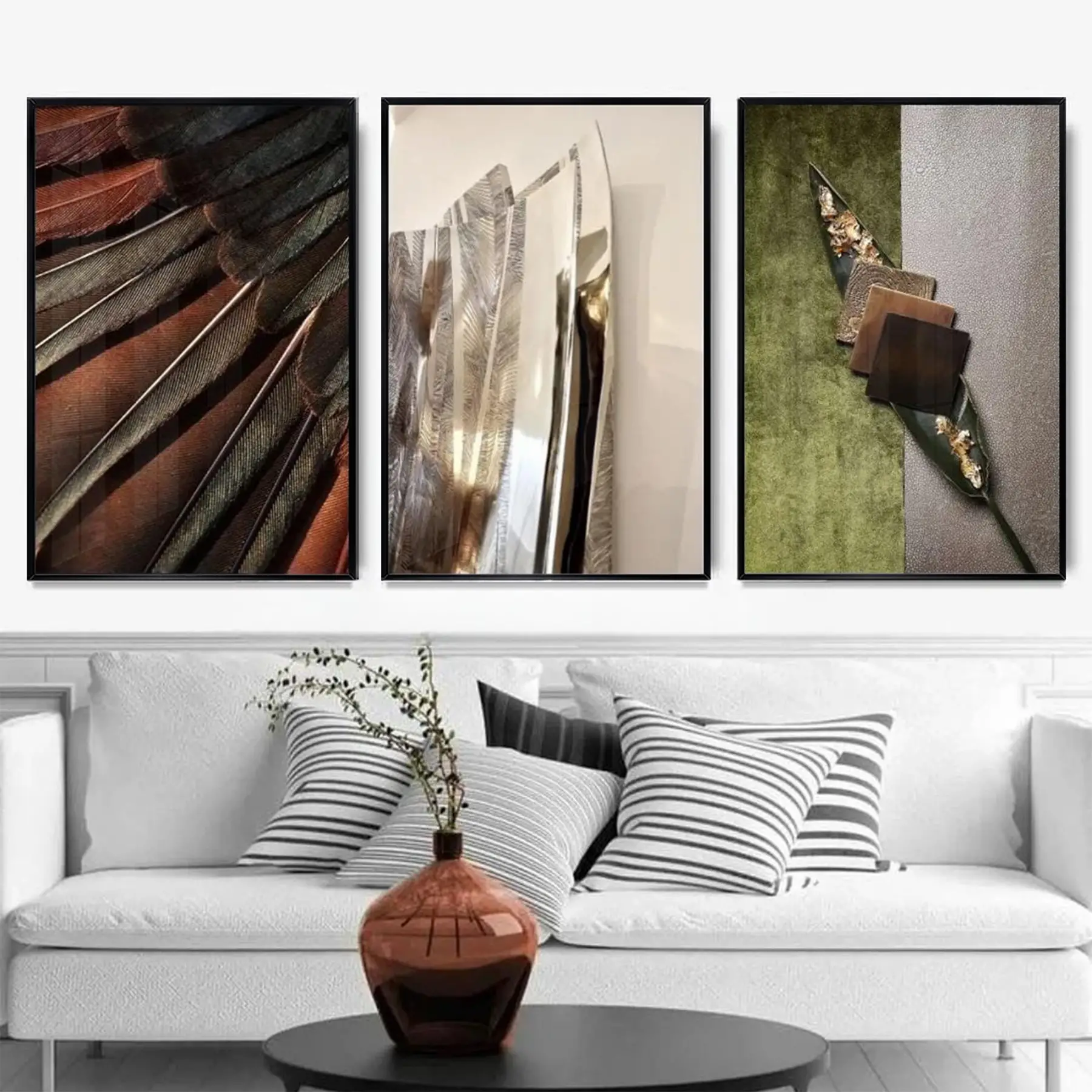 Farklı Renkler Geometrik Desenli Metal Çerçeveli Tablo Seti Siyah