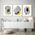 Büyük Taşlar Geometrik Desenli Metal Çerçeveli Tablo Seti Altın