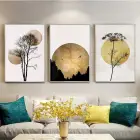 Ağaç Ve Küre Desenli Metal Çerçeveli Tablo Seti Gümüş