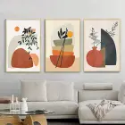 Turuncu Ve Krem Detaylı Metal Çerçeveli Tablo Seti Altın