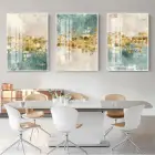 Yeşil Ve Gold Detaylı Metal Çerçeveli Tablo Seti Beyaz