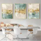 Yeşil Ve Gold Detaylı Metal Çerçeveli Tablo Seti Altın