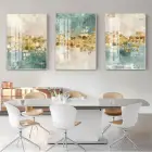 Yeşil Ve Gold Detaylı Metal Çerçeveli Tablo Seti Gümüş