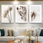 Çiçek Detaylı Metal Çerçeveli Tablo Seti Gümüş