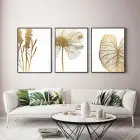 Çiçek Detaylı Gold Desenli Metal Çerçeveli Tablo Seti Siyah