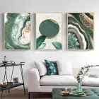 Yeşil Ve Gold Detaylı Metal Çerçeveli Tablo Seti Altın