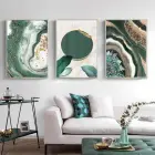 Yeşil Ve Gold Detaylı Metal Çerçeveli Tablo Seti Gümüş