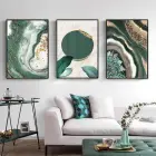 Yeşil Ve Gold Detaylı Metal Çerçeveli Tablo Seti Siyah