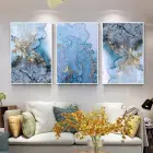 Mavi Mermer Ve Gold Desenli Metal Çerçeveli Tablo Seti Beyaz
