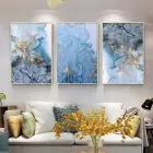 Mavi Mermer Ve Gold Desenli Metal Çerçeveli Tablo Seti Altın