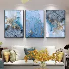 Mavi Mermer Ve Gold Desenli Metal Çerçeveli Tablo Seti Siyah