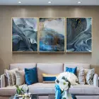 Mavi Detaylı Metal Çerçeveli Tablo Seti Altın