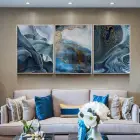 Mavi Detaylı Metal Çerçeveli Tablo Seti Gümüş