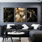 Siyah Ve Gold Desenli Metal Çerçeveli Tablo Seti Siyah