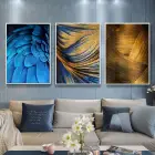 Mavi Tüy Gold Desenli Metal Çerçeveli Tablo Seti Beyaz