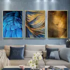 Mavi Tüy Gold Desenli Metal Çerçeveli Tablo Seti Altın