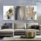 Siyah Ve Gold Desenli Metal Çerçeveli Tablo Seti Beyaz