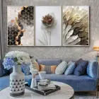 Kahve Tonlar Çiçek Desenli Metal Çerçeveli Tablo Seti Gümüş