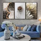 Kahve Tonlar Çiçek Desenli Metal Çerçeveli Tablo Seti Siyah