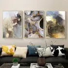 Siyah-Gold Mermer Detaylı Metal Çerçeveli Tablo Seti Altın