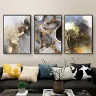 Siyah-Gold Mermer Detaylı Metal Çerçeveli Tablo Seti Siyah