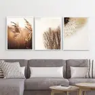 Çiçek Desenli Metal Çerçeveli Tablo Seti Beyaz