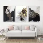 Siyah Ve Gold Mermer Desenli Metal Çerçeveli Tablo Seti Beyaz