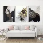 Siyah Ve Gold Mermer Desenli Metal Çerçeveli Tablo Seti Gümüş