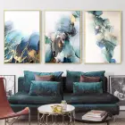 Mavi Yeşil Mermer Desenli Metal Çerçeveli Tablo Seti Altın