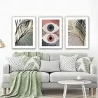 Yapraklar Beyaz Kenarlı Metal Çerçeveli Tablo Seti Beyaz