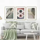 Yapraklar Beyaz Kenarlı Metal Çerçeveli Tablo Seti Altın