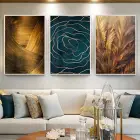 Yeşil Ve Gold Detaylı Metal Çerçeveli Tablo Seti Beyaz