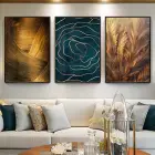 Yeşil Ve Gold Detaylı Metal Çerçeveli Tablo Seti Siyah