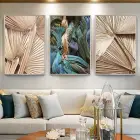 Yeşil Ve Krem Renkli Çiçek Desenli Metal Çerçeveli Tablo Seti Gümüş