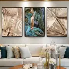 Yeşil Ve Krem Renkli Çiçek Desenli Metal Çerçeveli Tablo Seti Siyah