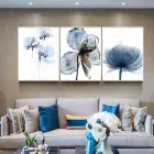 Mavi Çiçekler Desenli Metal Çerçeveli Tablo Seti Beyaz