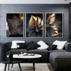 Siyah Çiçek Desenli Metal Çerçeveli Tablo Seti Beyaz