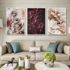 Kırmızı Çiçek Desenli Metal Çerçeveli Tablo Seti Beyaz