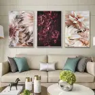 Kırmızı Çiçek Desenli Metal Çerçeveli Tablo Seti Gümüş