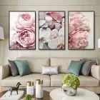 Pembe Çiçekler Desenli Metal Çerçeveli Tablo Seti Siyah