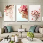 Gold Ve Çiçek Desenli Metal Çerçeveli Tablo Seti Beyaz