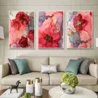 Sulu Boya Efektli Çiçek Desenli Metal Çerçeveli Tablo Seti Beyaz